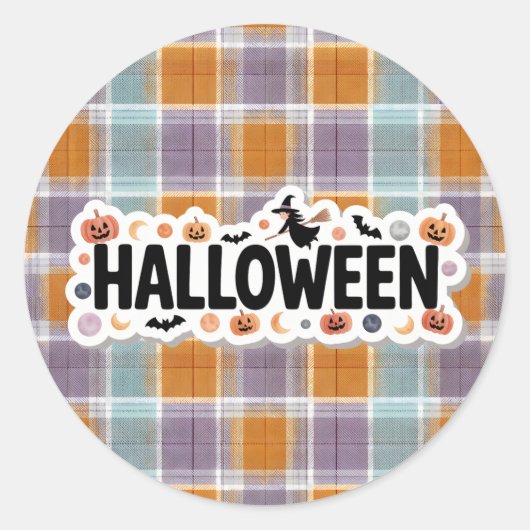 Playful Halloween Plaid Runder Aufkleber (Vorderseite)