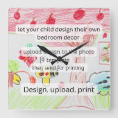Playful  hand drawn Kids Art Decorative Wall Clock Quadratische Wanduhr (Vorderseite)