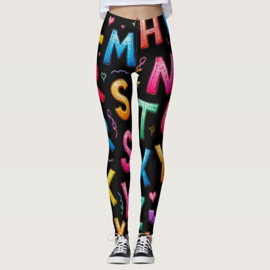 Playful Handwritten Alphabet Patter Leggings (Vorderseite)
