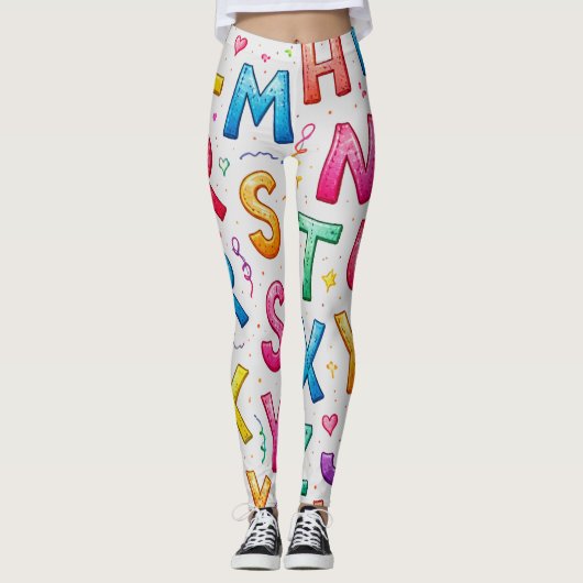 Playful Handwritten Alphabet Pattern Leggings (Vorderseite)