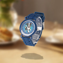 Playful Happy Black Collie auf Blue Armbanduhr