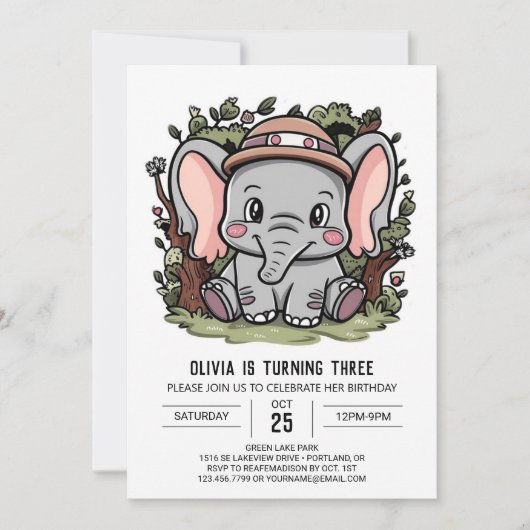Playful Happy Elephant Digital Geburtstag Einladung (Vorderseite)
