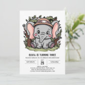 Playful Happy Elephant Digital Geburtstag Einladung (Stehend Vorderseite)