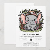 Playful Happy Elephant Digital Geburtstag Einladung (Vorne/Hinten)