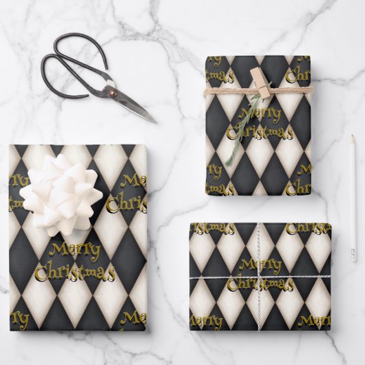 Playful Harlequin Floating Text Weihnachten Geschenkpapier Set (Vorderseite)