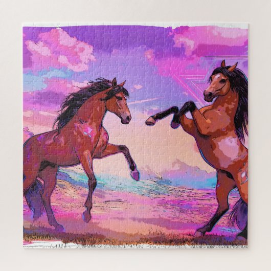 Playful Hello - Two Stallions Greeting Each Other Puzzle (Vertikal)