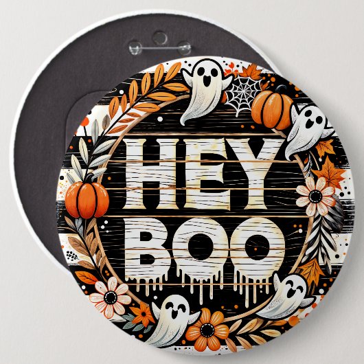 Playful 'Hey Boo' Halloween Button - Geister, Pump (Vorne & Hinten)