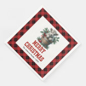 Playful highland cow red black tartan napkins serviette (Ecke)
