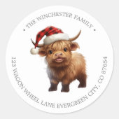 Playful Highland Cow Rücksendeadresse Runder Aufkleber (Vorderseite)