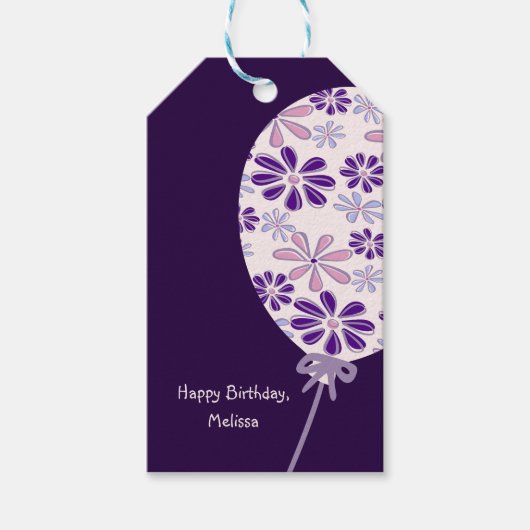 Playful Indigo Pink Balloon Happy Birthday Geschenkanhänger (Vorderseite)