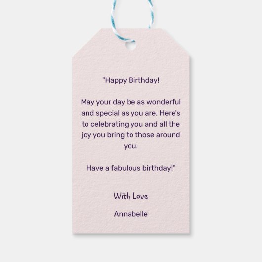 Playful Indigo Pink Balloon Happy Birthday Geschenkanhänger (Rückseite)