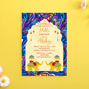 Playful indische Hochzeit Elefanten blau gelben Ha Einladung