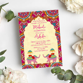 Playful indische Hochzeit Elefanten rosa Mehndi Einladung