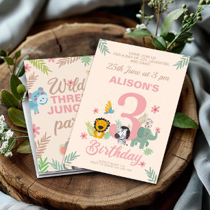 Playful Jungle Pastel Dritter Geburtstag Einladung