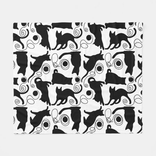 Playful Katzen und Garn-Silhouetten Fleecedecke (Vorderseite (Horizontal))