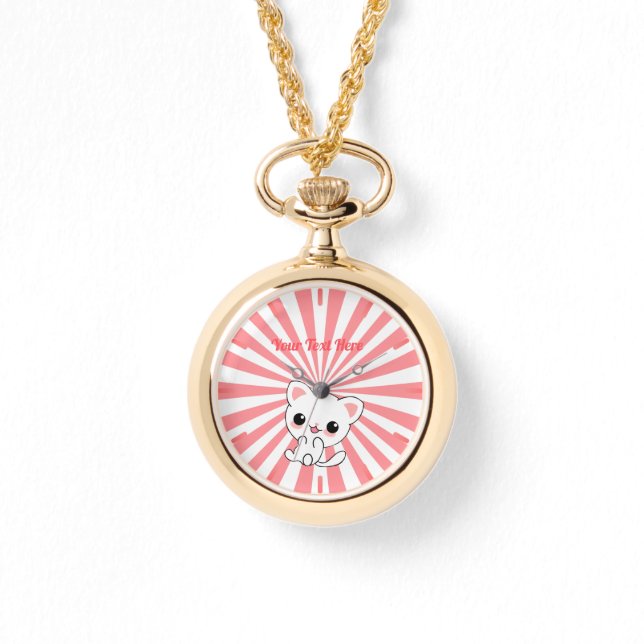 Playful Kawaii White Kitten Custom Armbanduhr (Vorderseite)