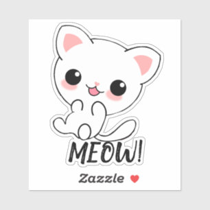 Playful Kawaii White Kitten Custom Aufkleber