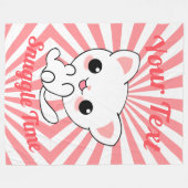 Playful Kawaii White Kitten Custom Fleecedecke (Vorderseite (Horizontal))