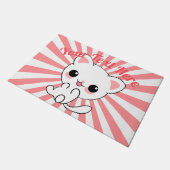 Playful Kawaii White Kitten Custom Fußmatte (Schrägansicht)