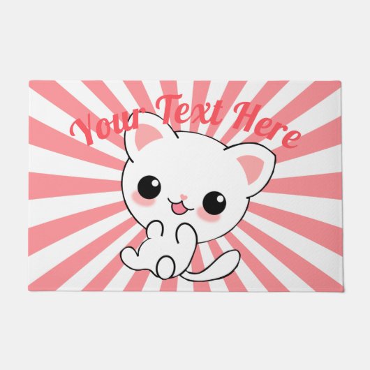 Playful Kawaii White Kitten Custom Fußmatte (Vorderseite)
