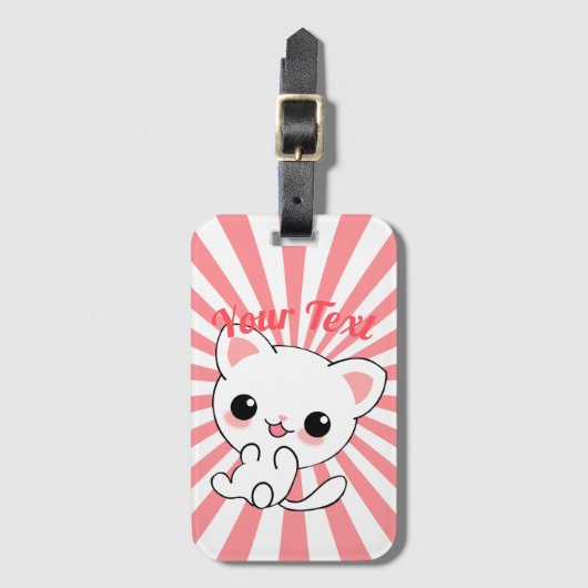 Playful Kawaii White Kitten Custom Gepäckanhänger (Vorderseite Vertikal)