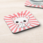 Playful Kawaii White Kitten Custom Getränkeuntersetzer (Linke Seite)