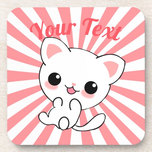 Playful Kawaii White Kitten Custom Getränkeuntersetzer (Vorderseite)