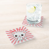 Playful Kawaii White Kitten Custom Glasuntersetzer (Schrägansicht)