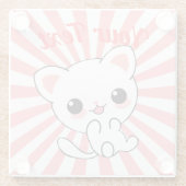 Playful Kawaii White Kitten Custom Glasuntersetzer (Rückseite)