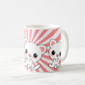 Playful Kawaii White Kitten Custom Kaffeetasse (VorderseiteRechts)