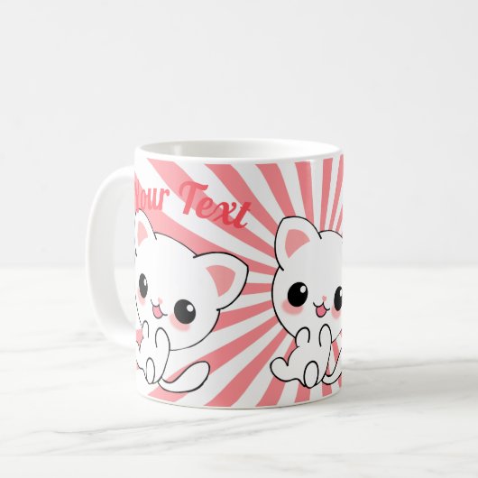 Playful Kawaii White Kitten Custom Kaffeetasse (Vorderseite Links)