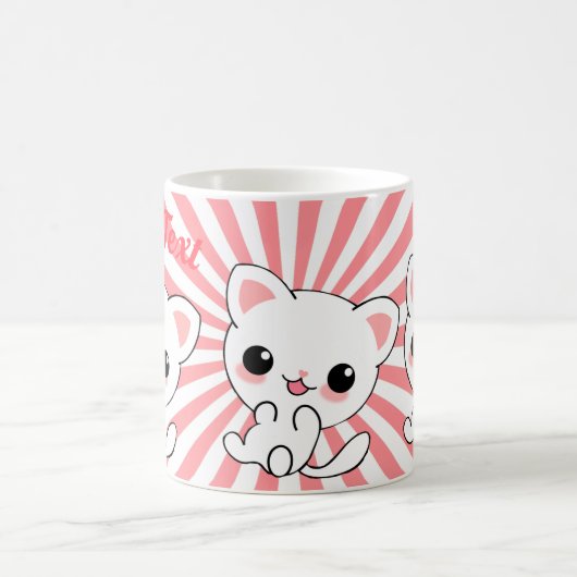 Playful Kawaii White Kitten Custom Kaffeetasse (Mittel)