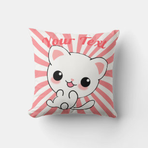 Playful Kawaii White Kitten Custom Kissen