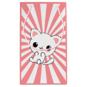 Playful Kawaii White Kitten Custom Kleine Geschenktüte (Rückseite)