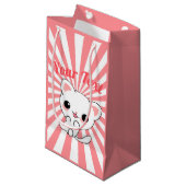 Playful Kawaii White Kitten Custom Kleine Geschenktüte (Vorderseite Schrägansicht)