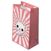 Playful Kawaii White Kitten Custom Kleine Geschenktüte (Rückseite Schrägansicht)