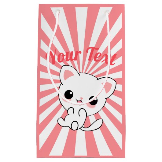 Playful Kawaii White Kitten Custom Kleine Geschenktüte (Vorderseite)