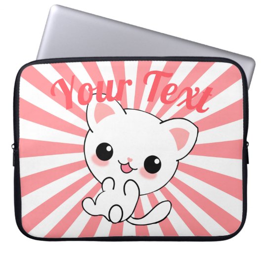 Playful Kawaii White Kitten Custom Laptopschutzhülle (Vorderseite)