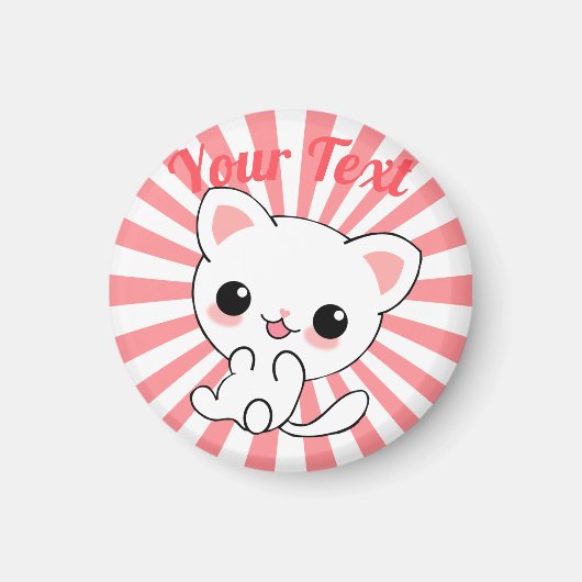 Playful Kawaii White Kitten Custom Magnet (Vorne)