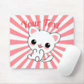 Playful Kawaii White Kitten Custom Mousepad (Mit Mouse)