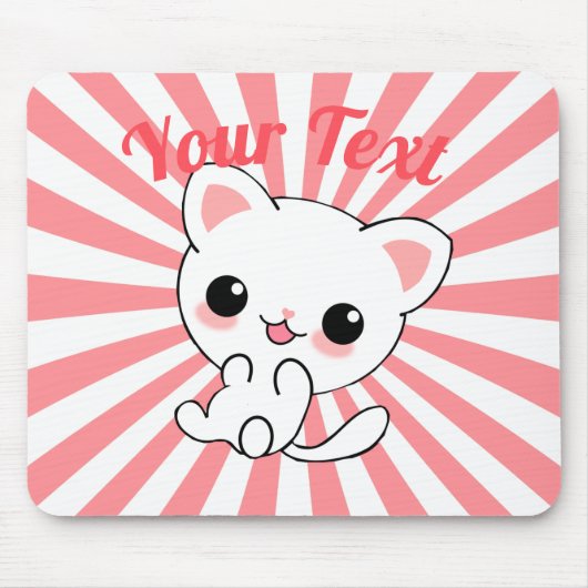 Playful Kawaii White Kitten Custom Mousepad (Vorne)