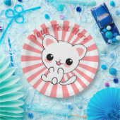 Playful Kawaii White Kitten Custom Pappteller (Party)