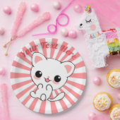 Playful Kawaii White Kitten Custom Pappteller (Party)