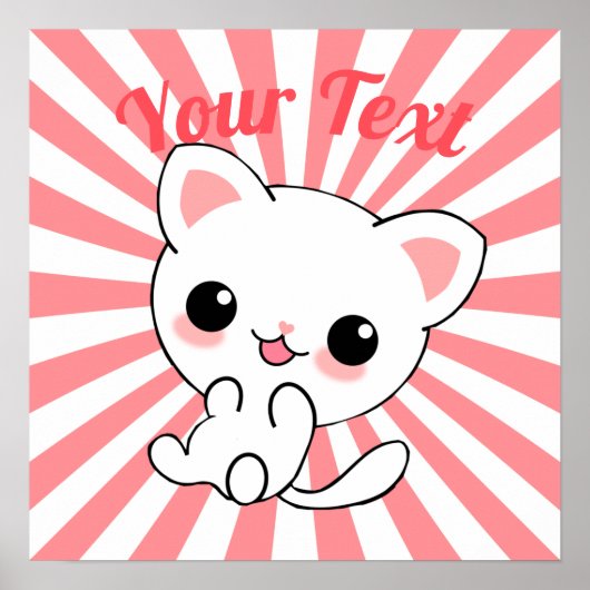 Playful Kawaii White Kitten Custom Poster (Vorne)