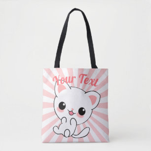 Playful Kawaii White Kitten Custom Tasche