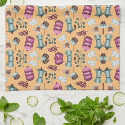 Playful kitchen-themed pattern featuring aprons geschirrtuch (Gefaltet)