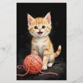 Playful Kitten Cat with Yarn Watercolor Print Briefpapier (Rückseite)