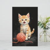 Playful Kitten Cat with Yarn Watercolor Print Briefpapier (Stehend Vorderseite)