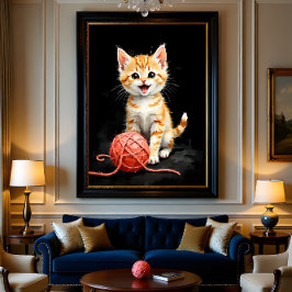 Playful Kitten Cat with Yarn Watercolor Print Fotodruck