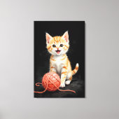 Playful Kitten Cat with Yarn Watercolor Print Leinwanddruck (Vorderseite)